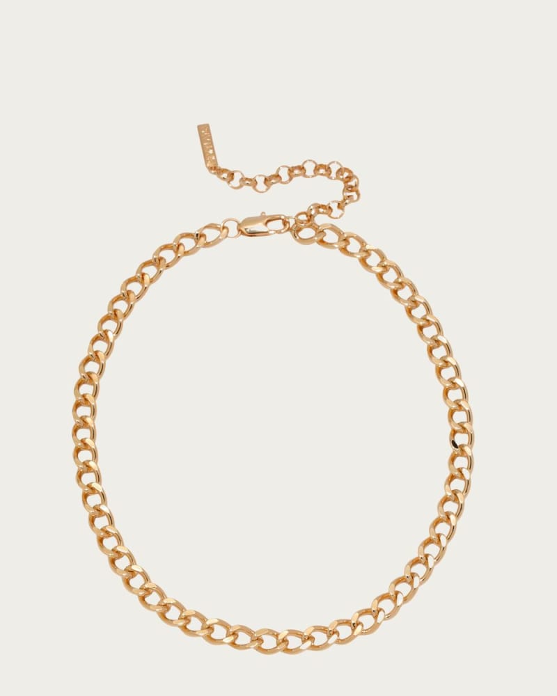 Front of a model wearing a size O/S Soho Chain Necklace in Gold in Gold by LUV AJ. | dia_product_style_image_id:345939